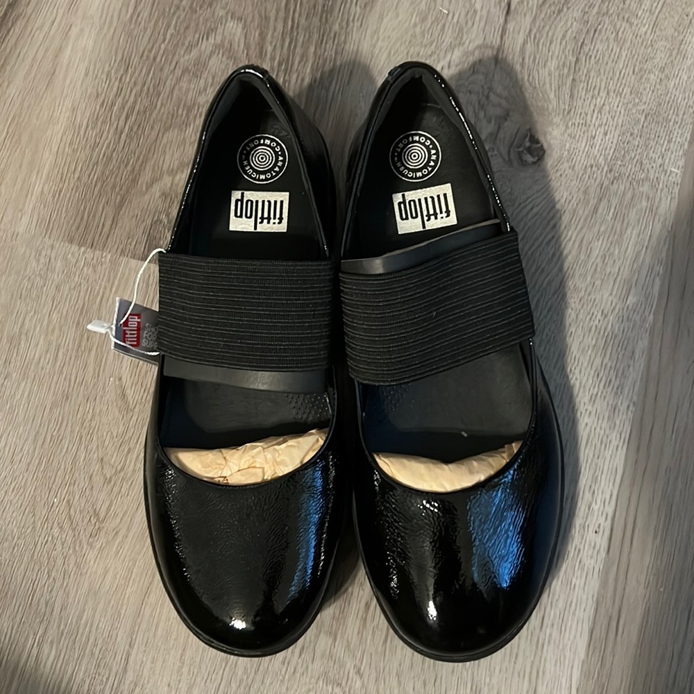 FitFlop Black Patent Sporty Mary Jane Shoes